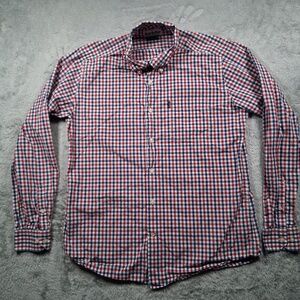 Barbour Shirt Mens Large Red Check Plaid Button Down Tailored Fit Cotton
